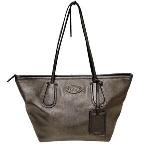 COACH Metallic Leather Tote Bag Bronze Pebbled Leather – Size Large